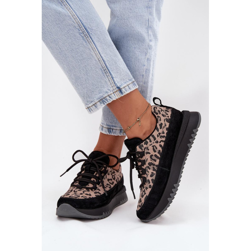 Semišové zateplené dámske tenisky na platforme Vinceza 66836 Leopard Potlač Čierne - Čierna