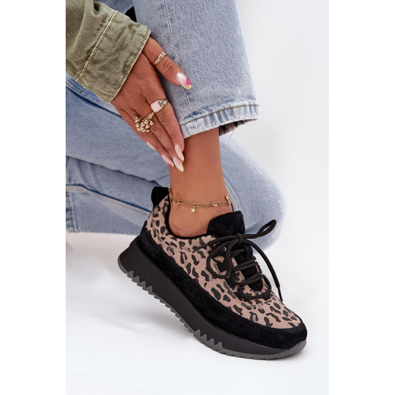 Semišové zateplené dámske tenisky na platforme Vinceza 66836 Leopard Potlač Čierne - Čierna