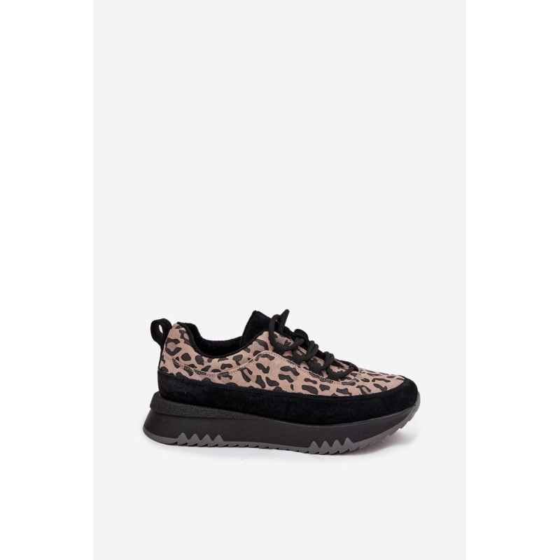 Semišové zateplené dámske tenisky na platforme Vinceza 66836 Leopard Potlač Čierne - Čierna