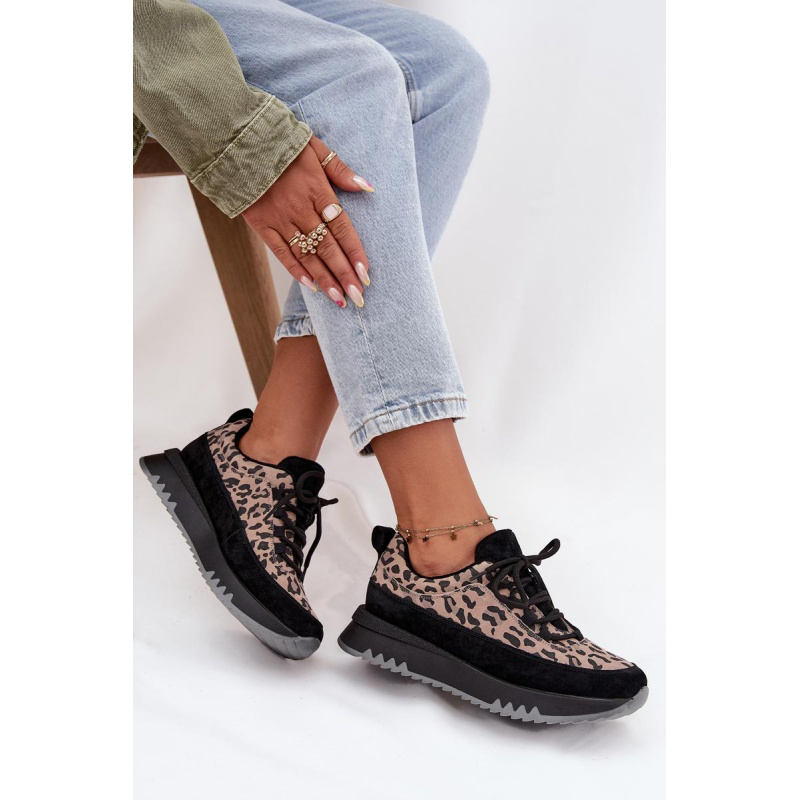 Semišové zateplené dámske tenisky na platforme Vinceza 66836 Leopard Potlač Čierne - Čierna
