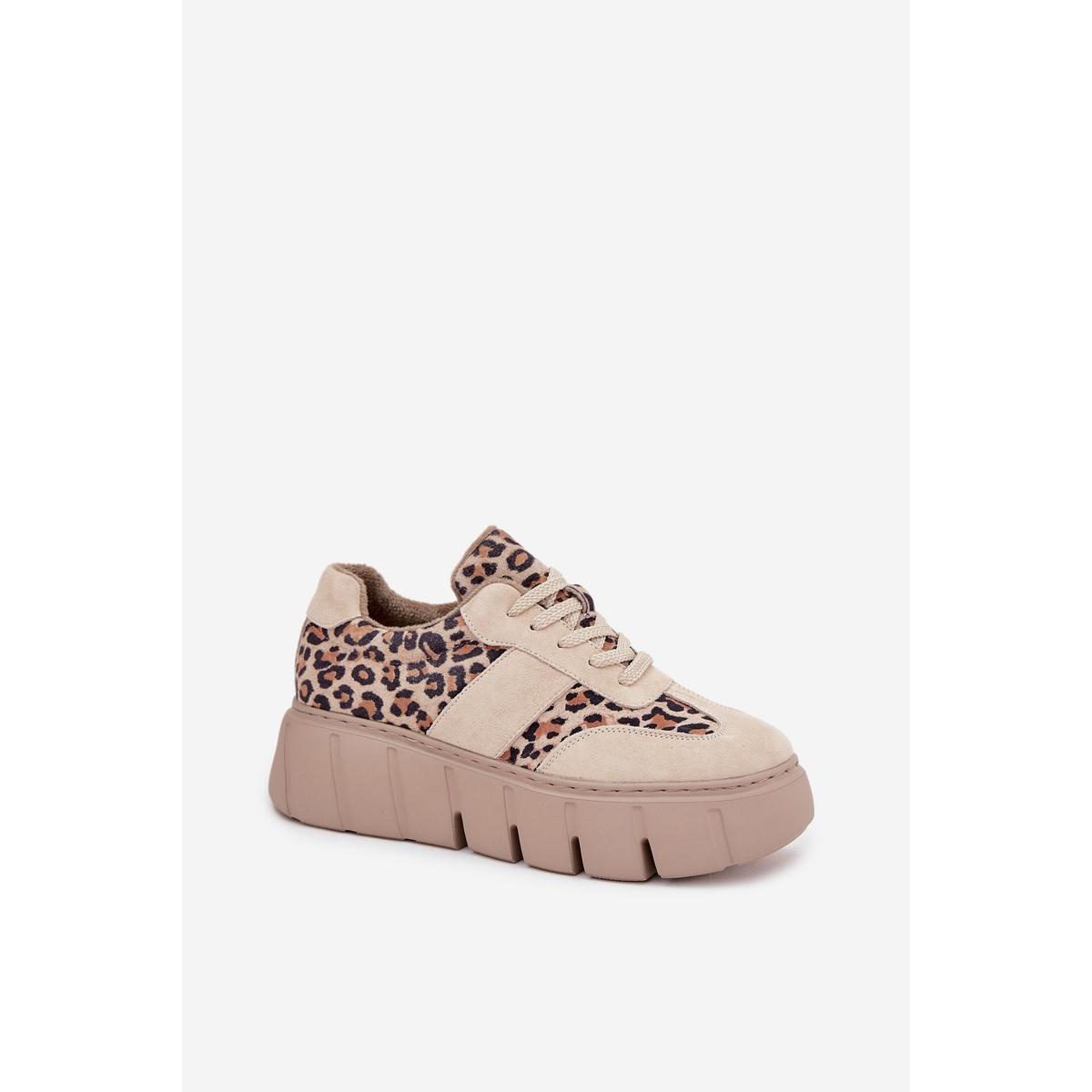 Semišové zateplené dámske tenisky na masívnej platforme Vinceza 66841 Leopard béžové - Béžová