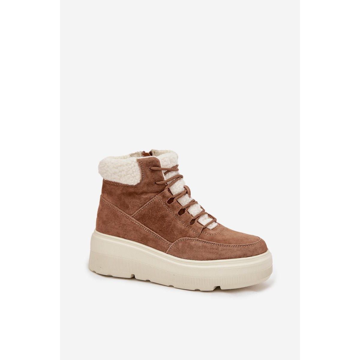 Semišové dámske snehule s kožušinou na platforme Vinceza 95354 Camel - Odtiene hnedej a béžovej