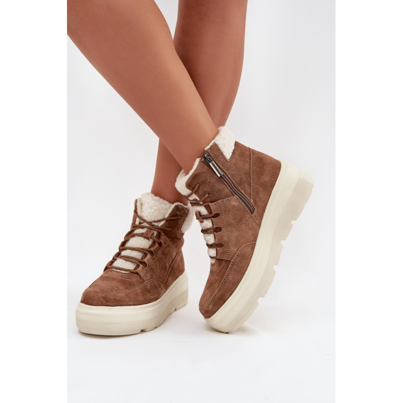 Semišové dámske snehule s kožušinou na platforme Vinceza 95354 Camel - Odtiene hnedej a béžovej