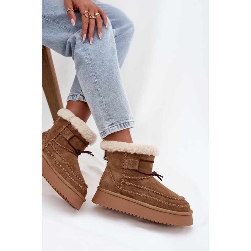 Semišové dámske snehule s ozdobnými švami Big Star SS274373 Camel - Odtiene hnedej a béžovej