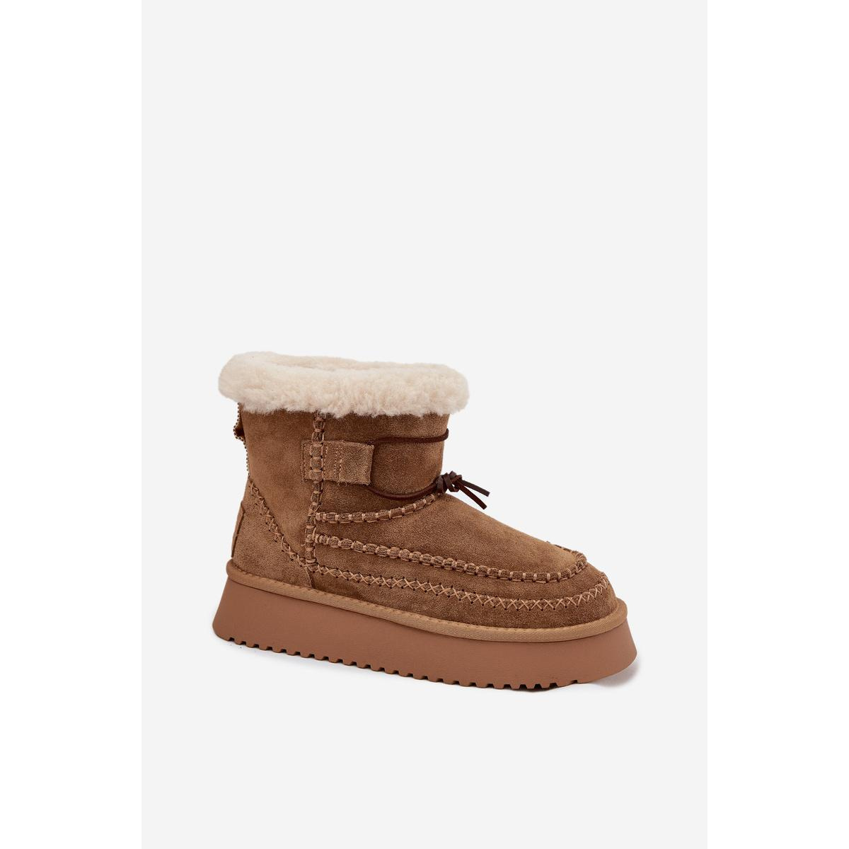 Semišové dámske snehule s ozdobnými švami Big Star SS274373 Camel - Odtiene hnedej a béžovej