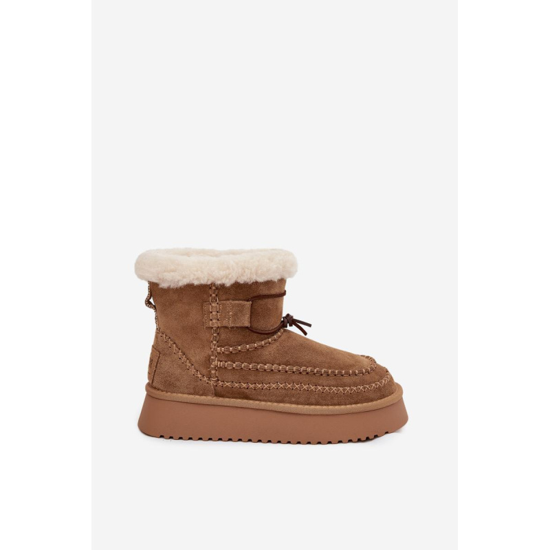 Semišové dámske snehule s ozdobnými švami Big Star SS274373 Camel - Odtiene hnedej a béžovej