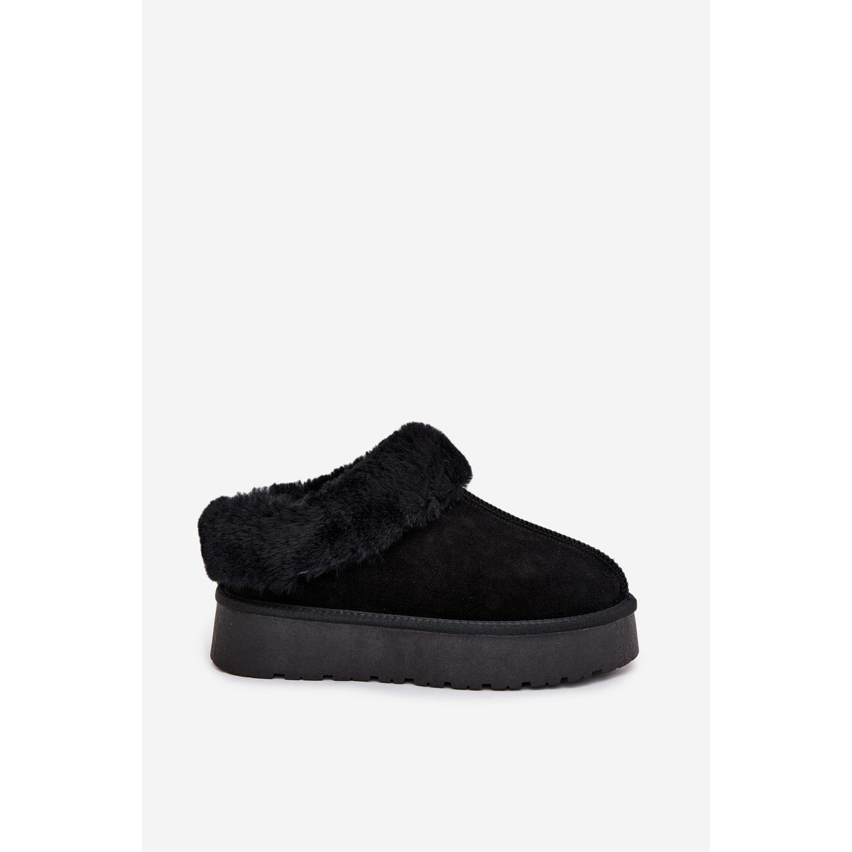 Kožené semišové zimné topánky pre ženy s kožušinou Čierne Mivelle - Čierna
