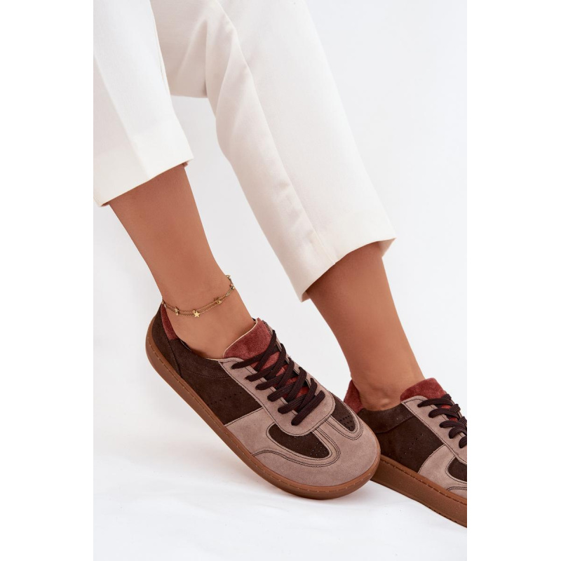Kožené semišové barefoot tenisky dámske Zazoo N1277 hnedé