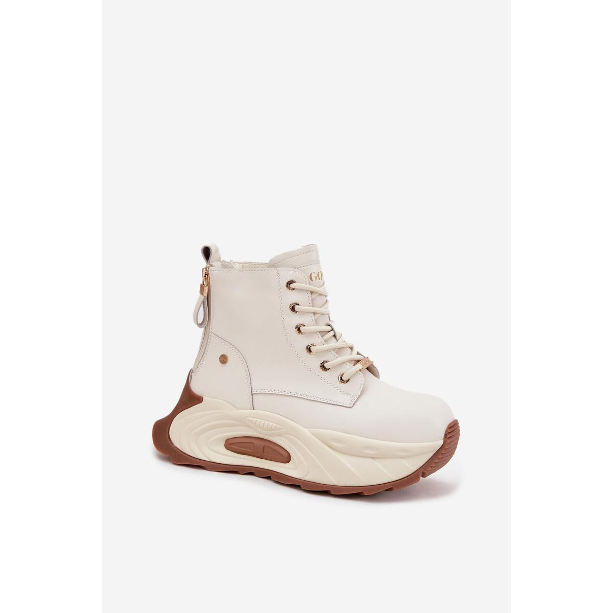 Kožené zateplené dámske členkové čižmy na platforme GOE SS2N4300 Svetlo béžová - Béžová
