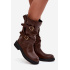 Vlnité dámske čižmy do polovičky lýtka s pásikmi a sponami hnedé Halvessa - Odtiene hnedej a béžovej
