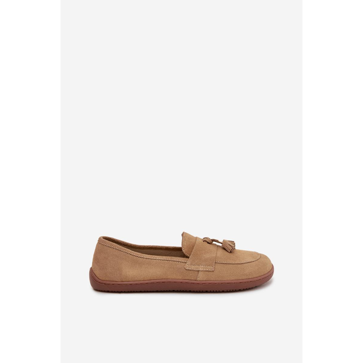 Kožené semišové mokasíny typu barefoot Zazoo 322 béžové - Béžová