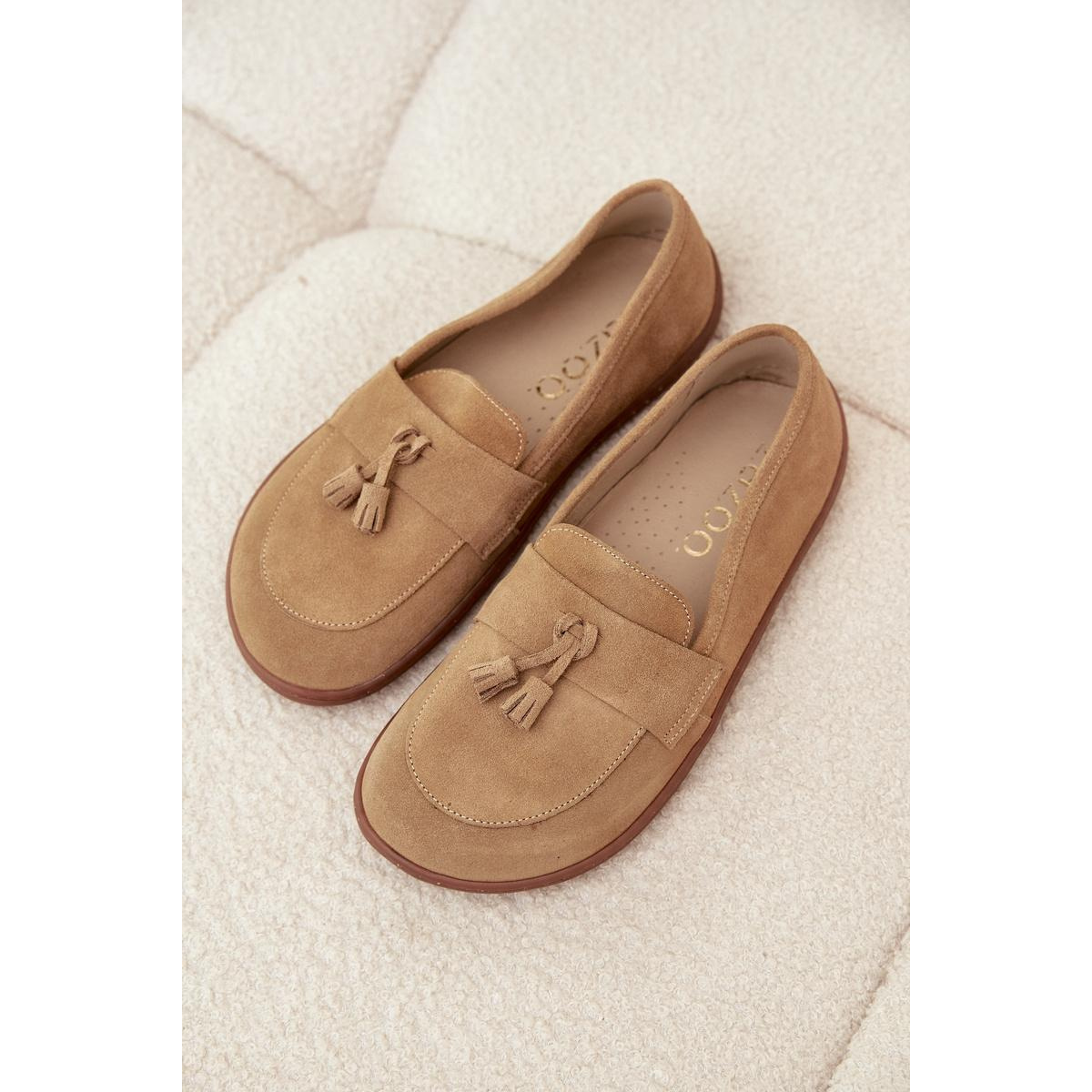 Kožené semišové mokasíny typu barefoot Zazoo 322 béžové - Béžová
