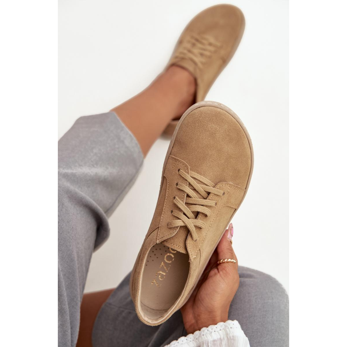 Barefoot typ tenisky z prírodného semišu Zazoo 314 béžové - Béžová