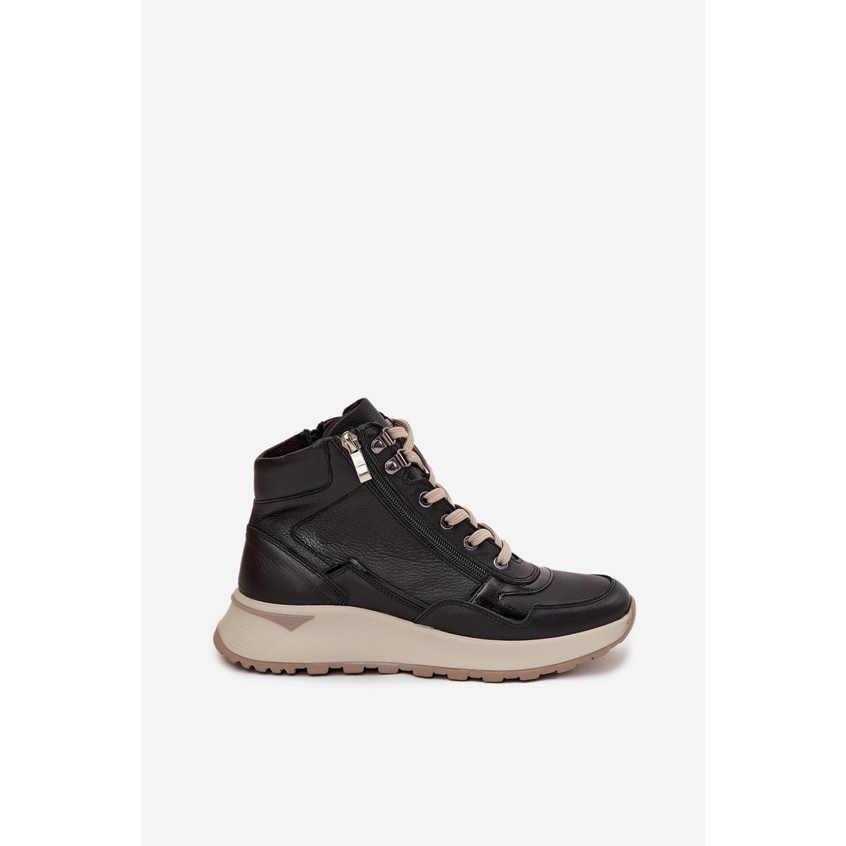 Dámske športové čižmy na platforme z prírodnej kože Zazoo Z1239 Čierne - Čierna