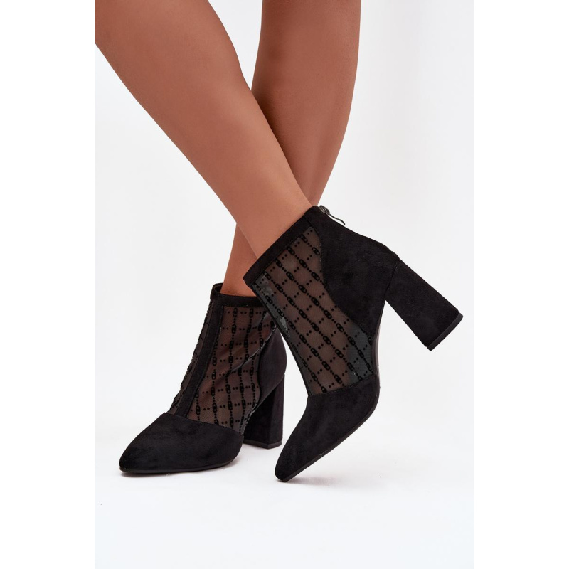 Dámske čižmy na opätku s sieťkou D A LZ52 944 čierne
