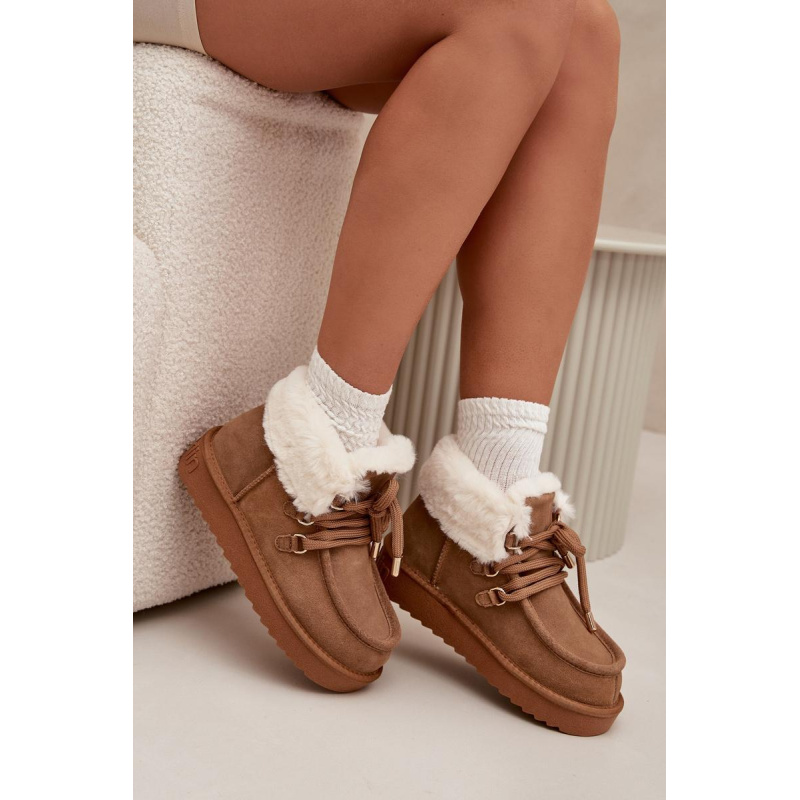 Dámske snehule z prírodného semišu D.Franklin DFSH375006 Camel - Odtiene hnedej a béžovej