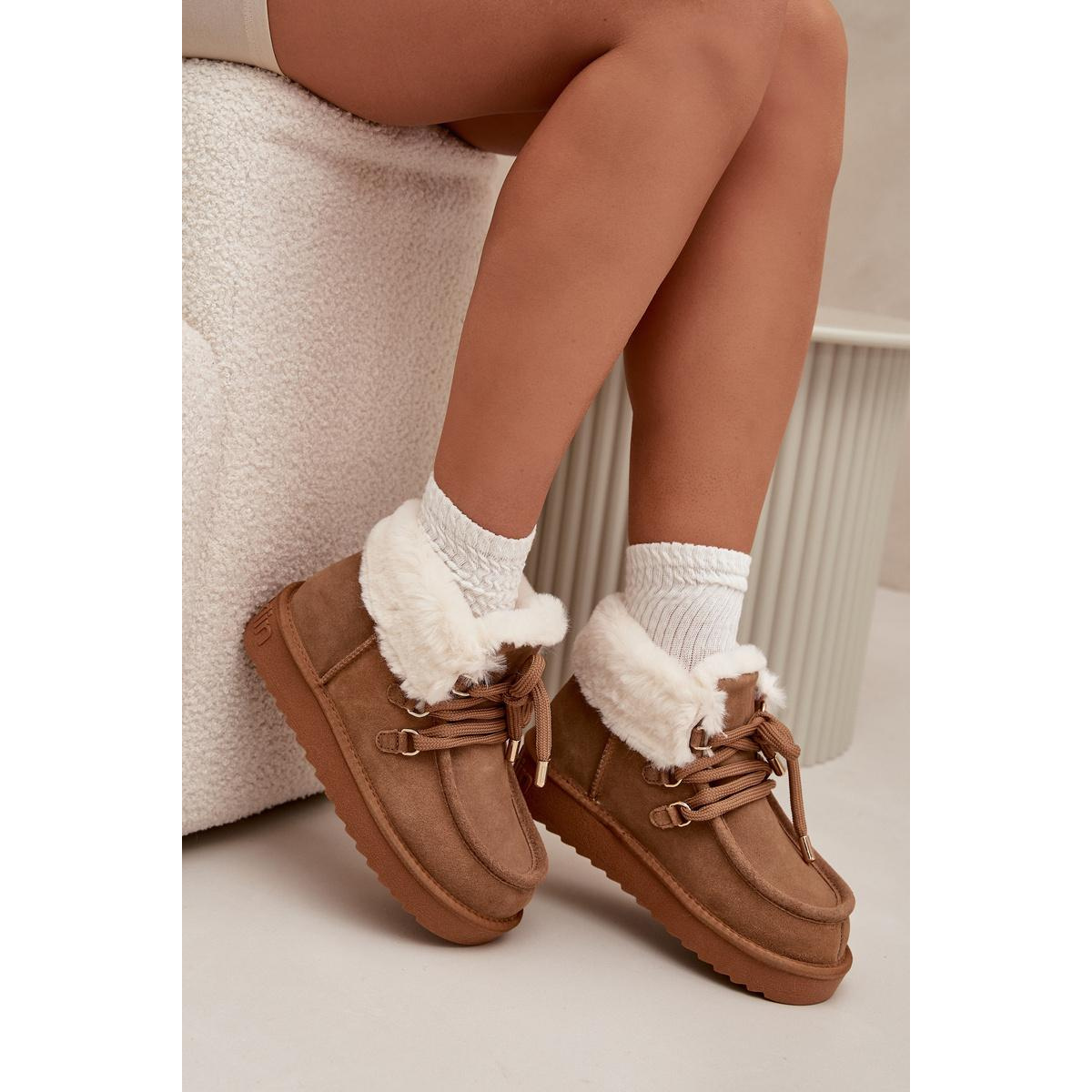 Dámske snehule z prírodného semišu D.Franklin DFSH375006 Camel - Odtiene hnedej a béžovej