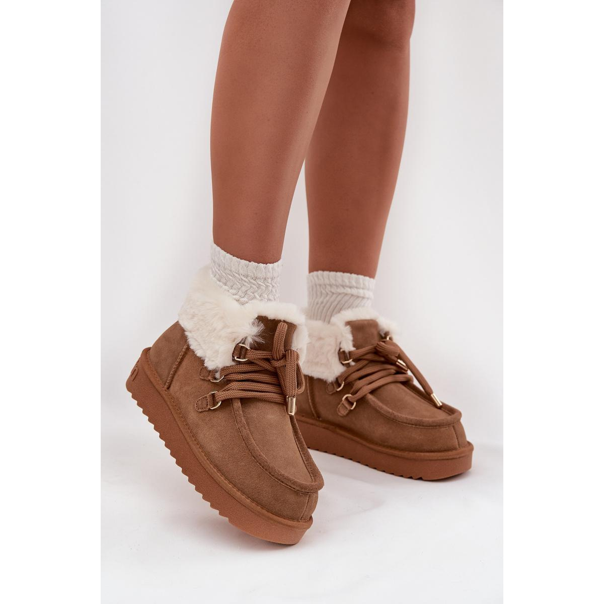 Dámske snehule z prírodného semišu D.Franklin DFSH375006 Camel - Odtiene hnedej a béžovej