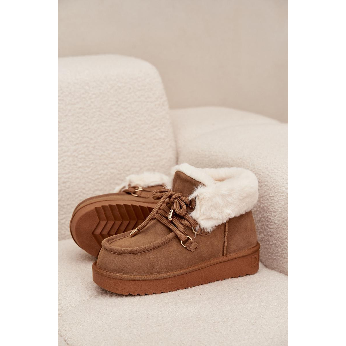 Dámske snehule z prírodného semišu D.Franklin DFSH375006 Camel - Odtiene hnedej a béžovej