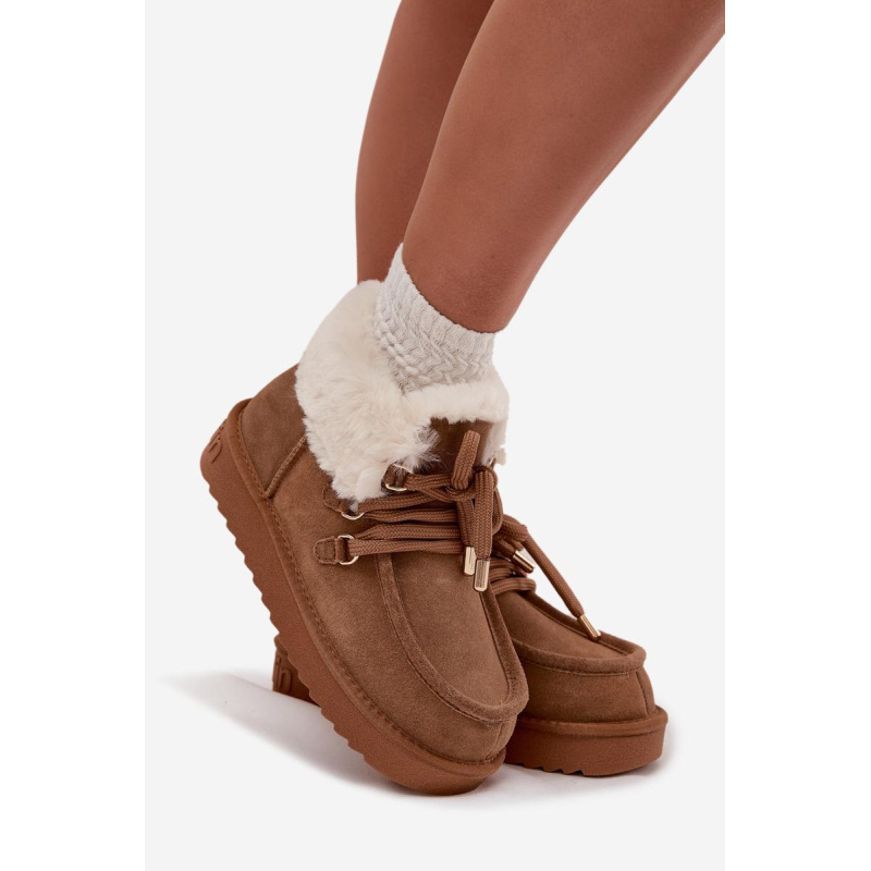 Dámske snehule z prírodného semišu D.Franklin DFSH375006 Camel - Odtiene hnedej a béžovej