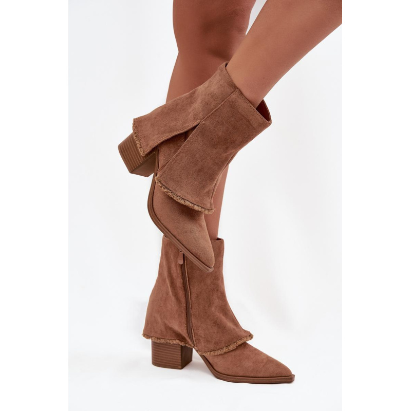 Dámske členkové topánky na podpätku s obráteným golierom svetlo hnedej farby Idalia - Odtiene hnedej a béžovej
