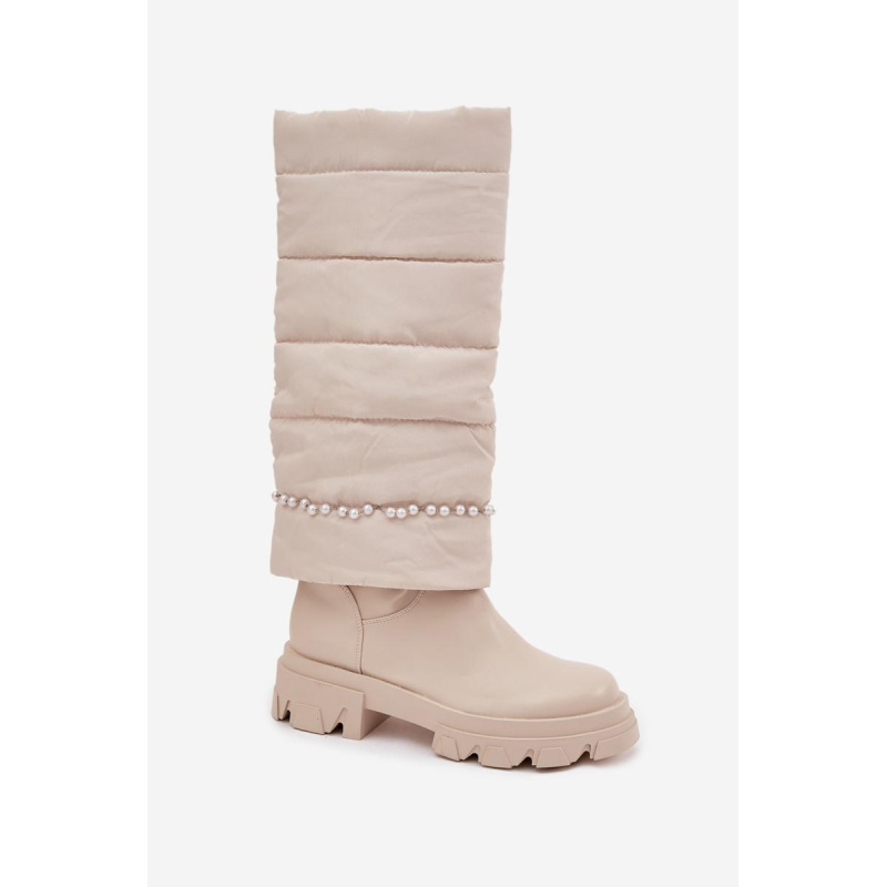 Dámske zateplené čižmy s perličkami svetlomedené Irvette - Béžová