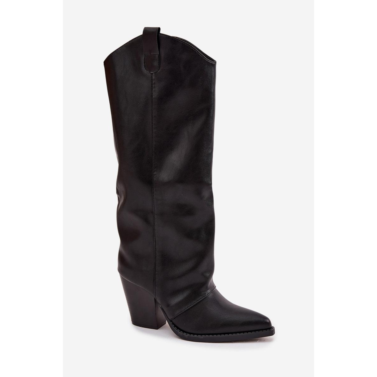Ochranné kovbojské čižmy na podpätku z eko kože čierne Mavine - Čierna