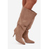 Bezšvíkové dámske členkové čižmy na podpätku z eco semišu béžové Noretta - Béžová