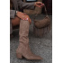 Eko semišové kozačky kovbojky dámske na opätku béžové Jenaya - Béžová