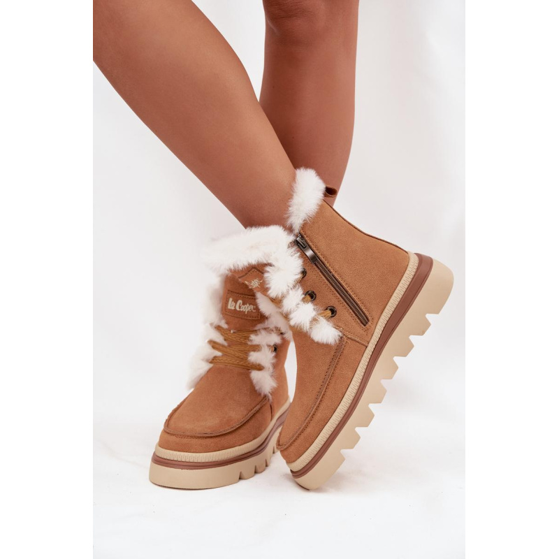 Ženské snehové topánky z prírodného semišu Lee Cooper LCJ-25-01-3738 Camel