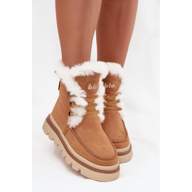 Ženské snehové topánky z prírodného semišu Lee Cooper LCJ-25-01-3738 Camel