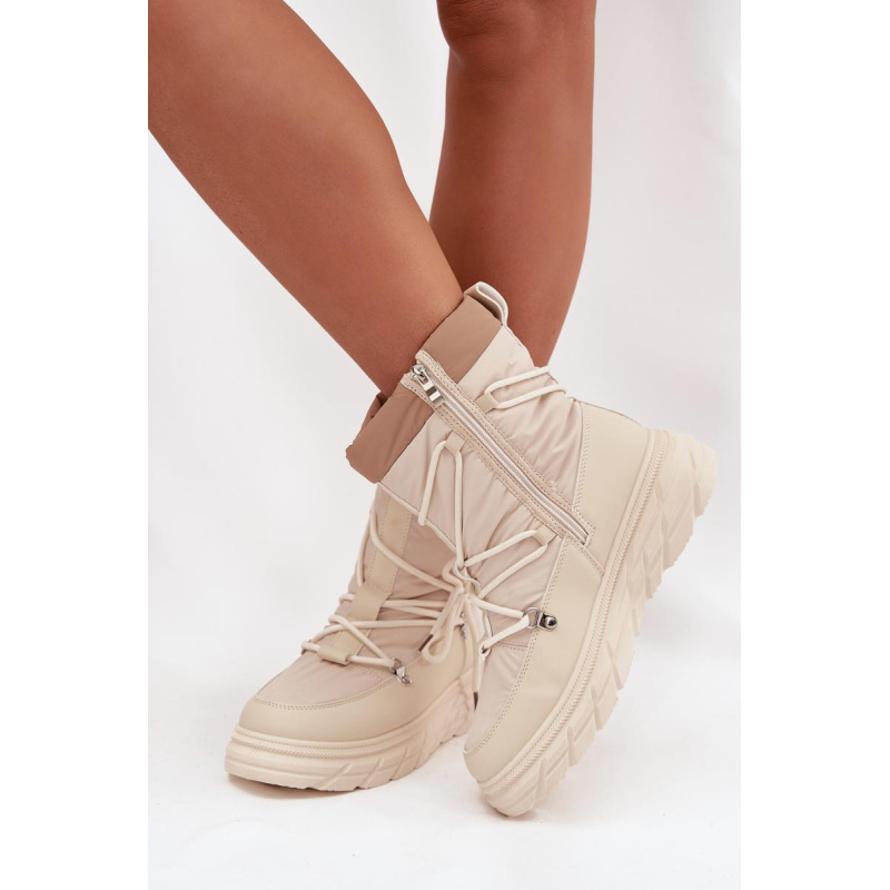 Ženské snehule na zips Lee Cooper LCJ 25 44 3931 béžové Ženské snehule - Béžová