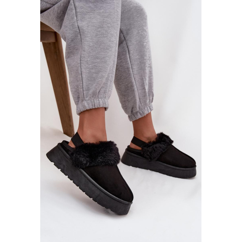Dámske papuče na platforme s kožušinom čierne Linaris - Čierna