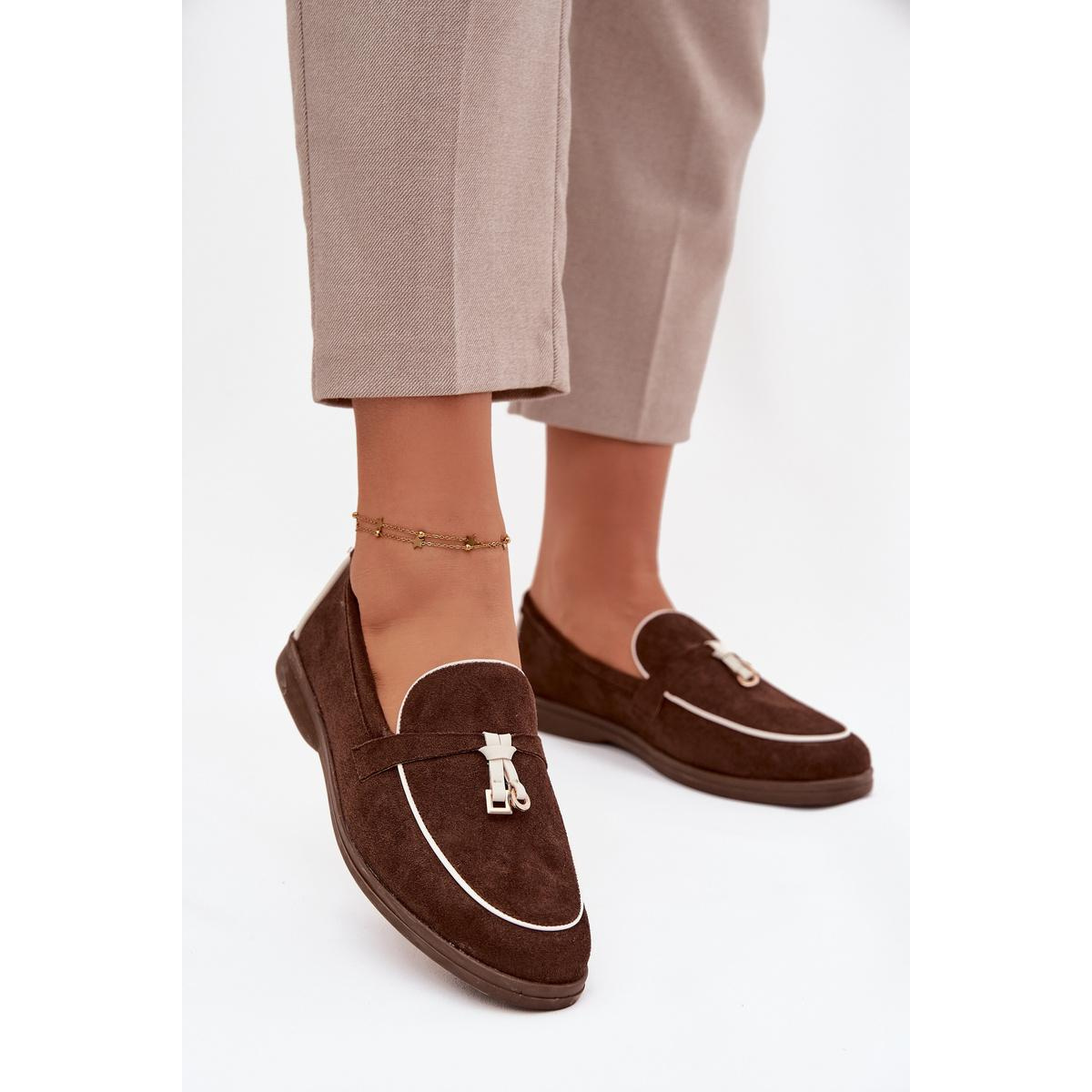 Mokasíny Loafers Ženy Z Eko Zamatové Hnedé Darwen - Odtiene hnedej a béžovej