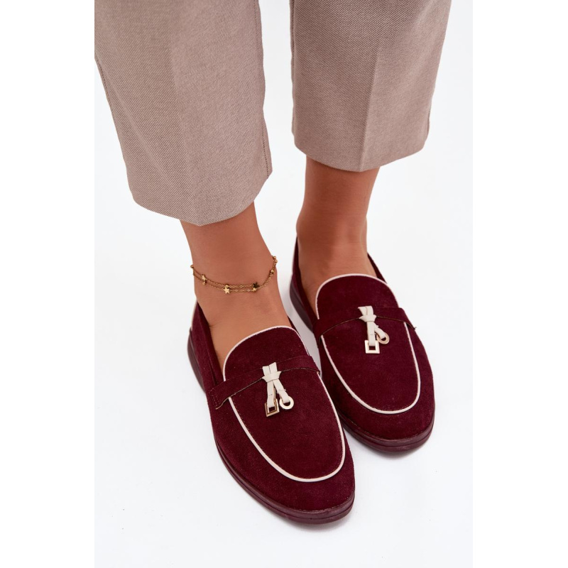 Mokasíny Loafers Ženy Z Eko Semišu Bordeaux Darwen - Odtiene červenej