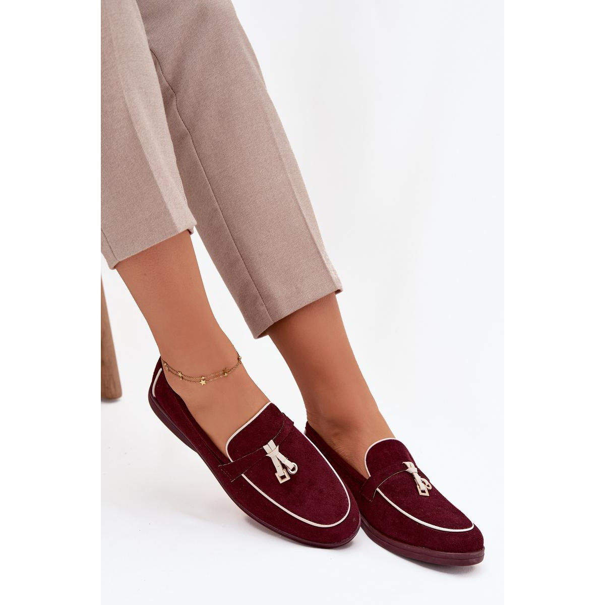 Mokasíny Loafers Ženy Z Eko Semišu Bordeaux Darwen - Odtiene červenej