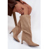 Dámske kozačky z eko semišu nazúvacie na ihličkovom podpätku béžové Phelin - Béžová