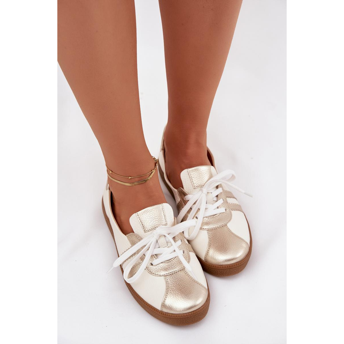 Kožené dámske barefoot topánky Zazoo N1341 bielo-zlaté - Biela || Zlatá