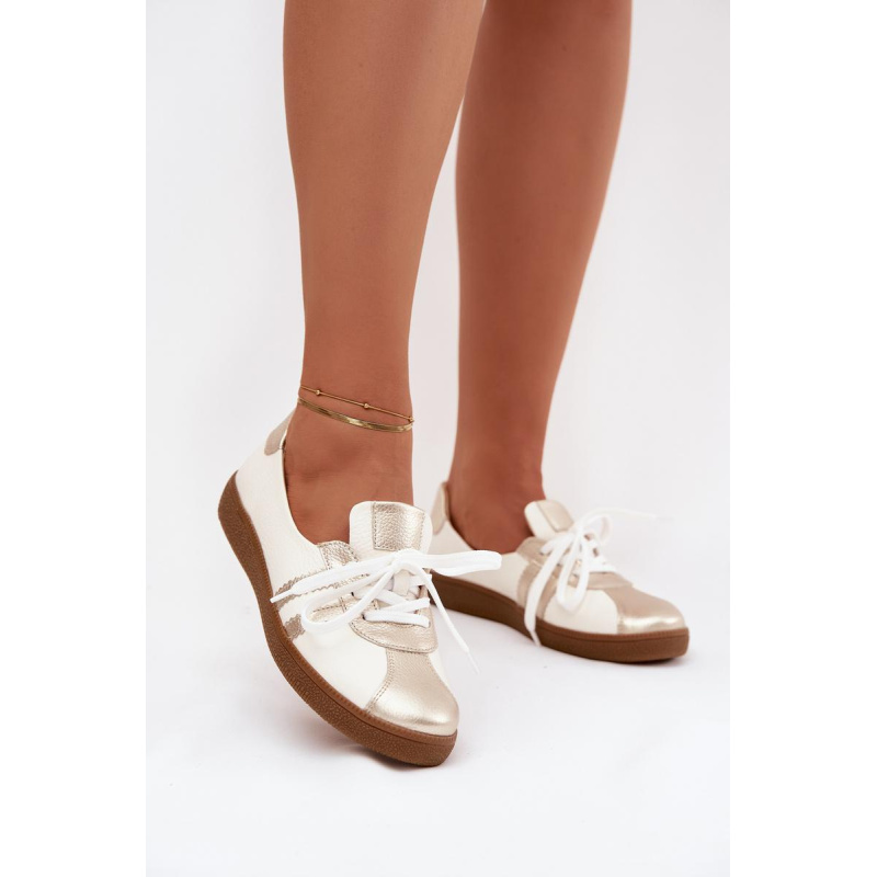 Kožené dámske barefoot topánky Zazoo N1341 bielo-zlaté - Biela || Zlatá