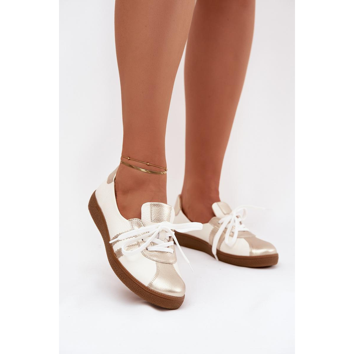 Kožené dámske barefoot topánky Zazoo N1341 bielo-zlaté - Biela || Zlatá