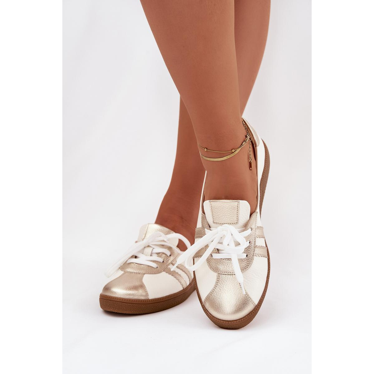 Kožené dámske barefoot topánky Zazoo N1341 bielo-zlaté - Biela || Zlatá