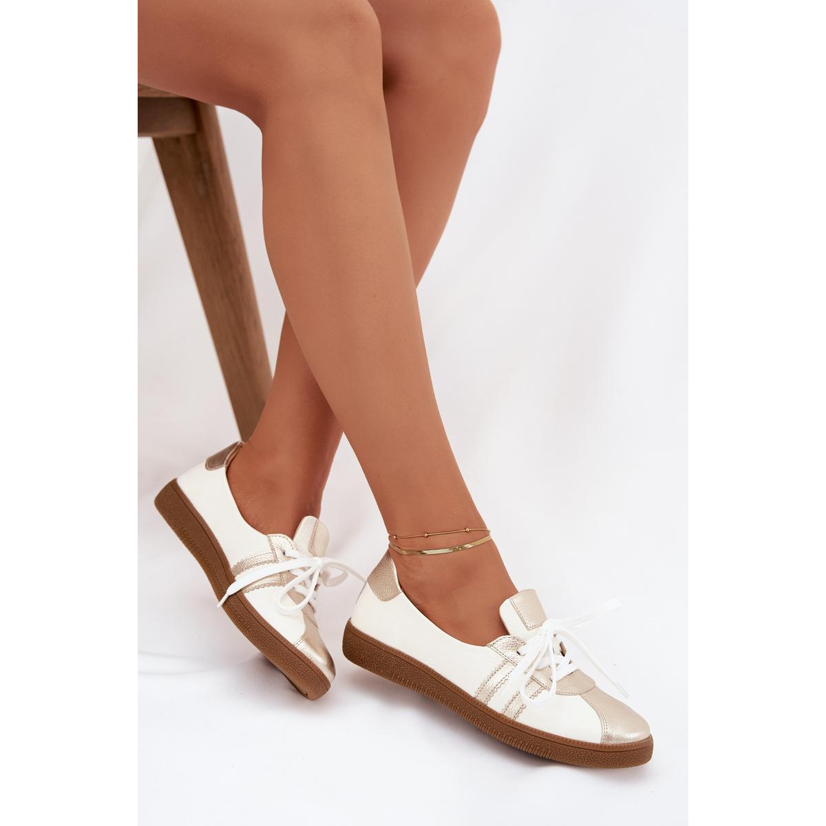 Kožené dámske barefoot topánky Zazoo N1341 bielo-zlaté - Biela || Zlatá