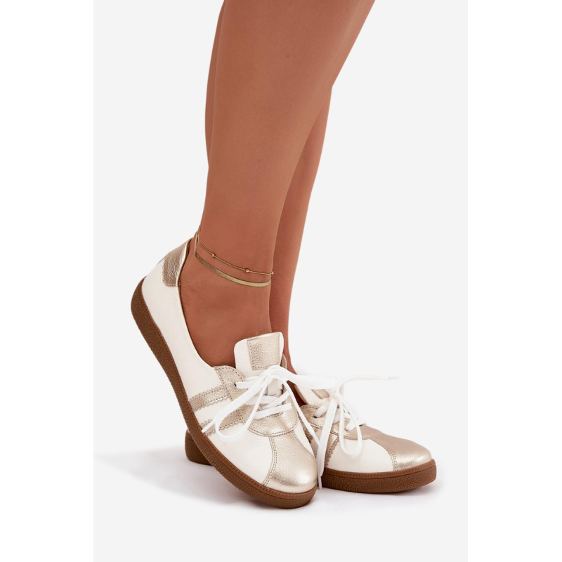 Kožené dámske barefoot topánky Zazoo N1341 bielo-zlaté - Biela || Zlatá
