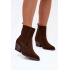 Semišové dámske cowboy topánky na podpätku s podšívkou čokoládové Dylira - Odtiene hnedej a béžovej